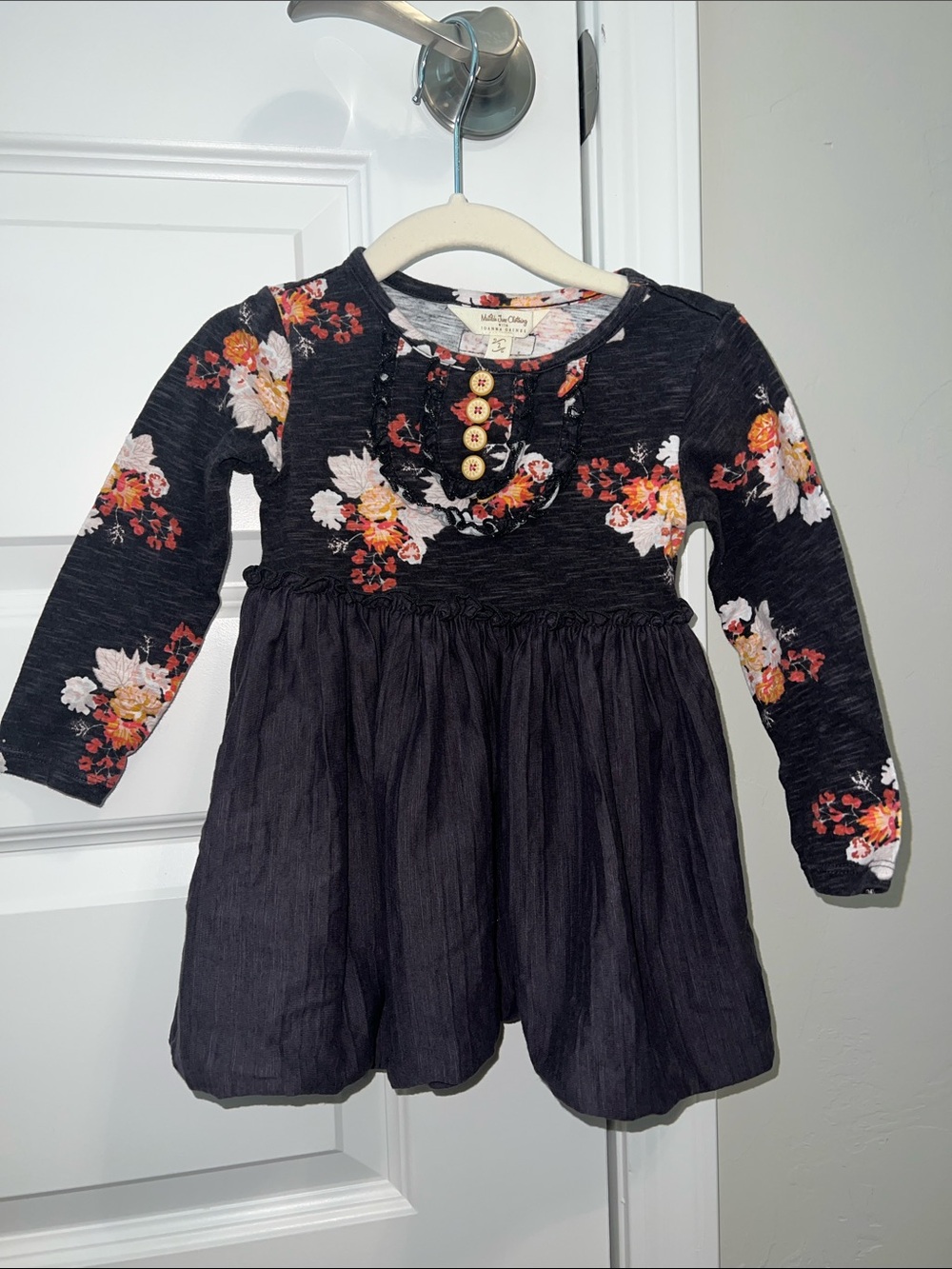 Matilda Jane Joanna Gaines Charcoal Gray Floral Long-Sleeve Girls Dress